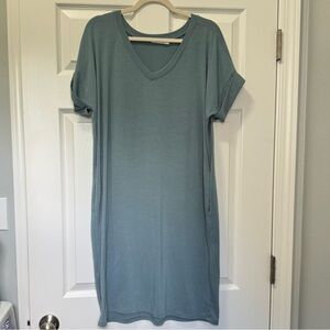 Zenana Large Rolled Sleeve knee length dress with pockets